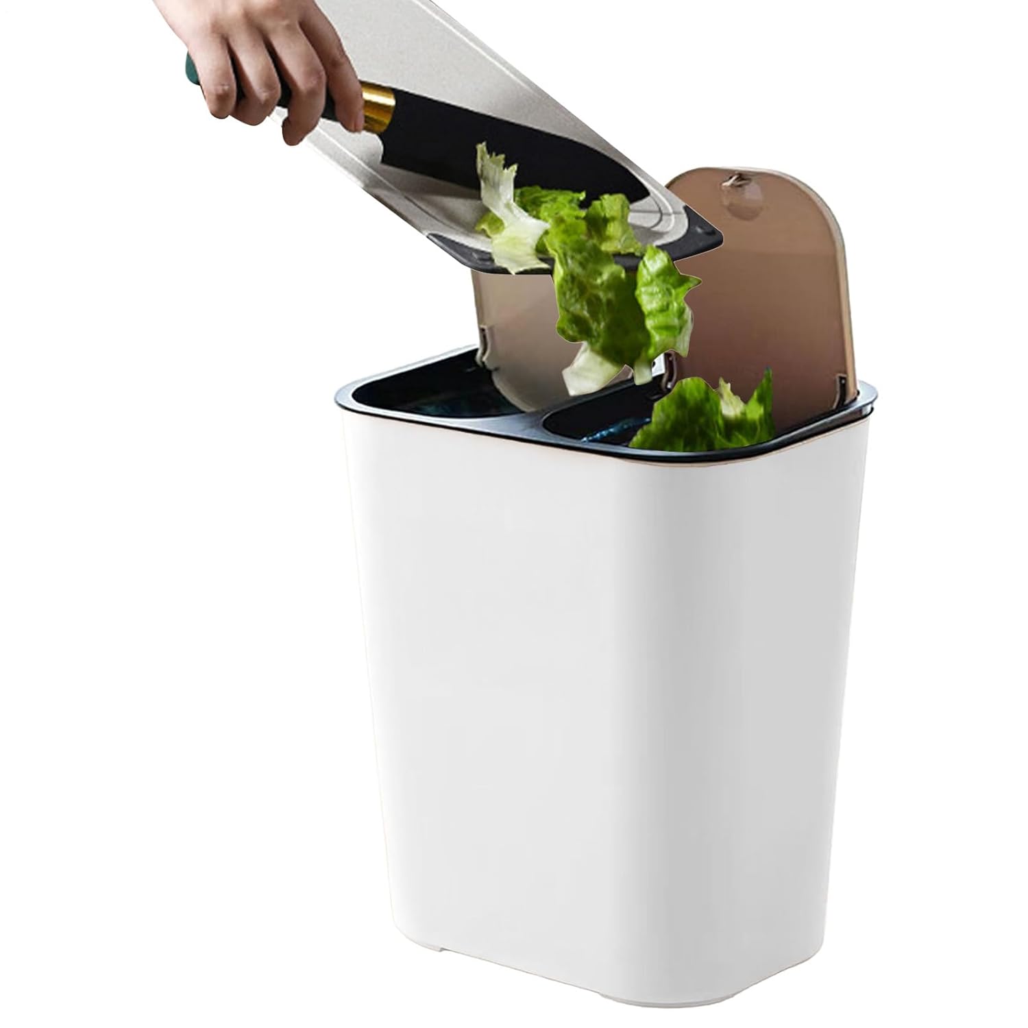 Double Trash Can - 18l Space-Saving Rectangular Garbage Bin for Kitchen Organization, Durable Waste Container with Push-Button Lids for Easy Use, Ideal for Camping Backyard Patio Garden