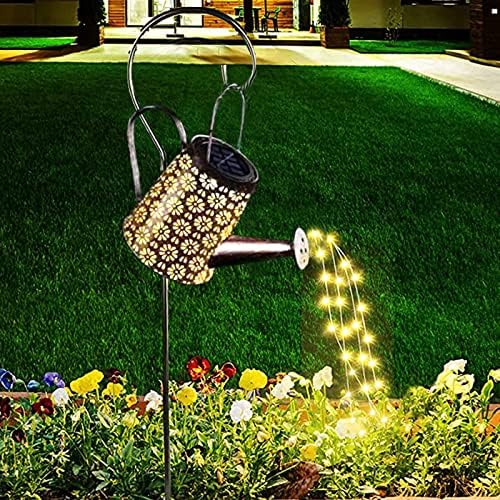 Solar Watering Can with Lights Outdoor Garden Decorative, Large Hanging Solar Kettle Lantern Light Waterproof Retro with 60pcs Highlight Led for Pathway Yard Lawn Patio Landscape Decor(with Bracket)