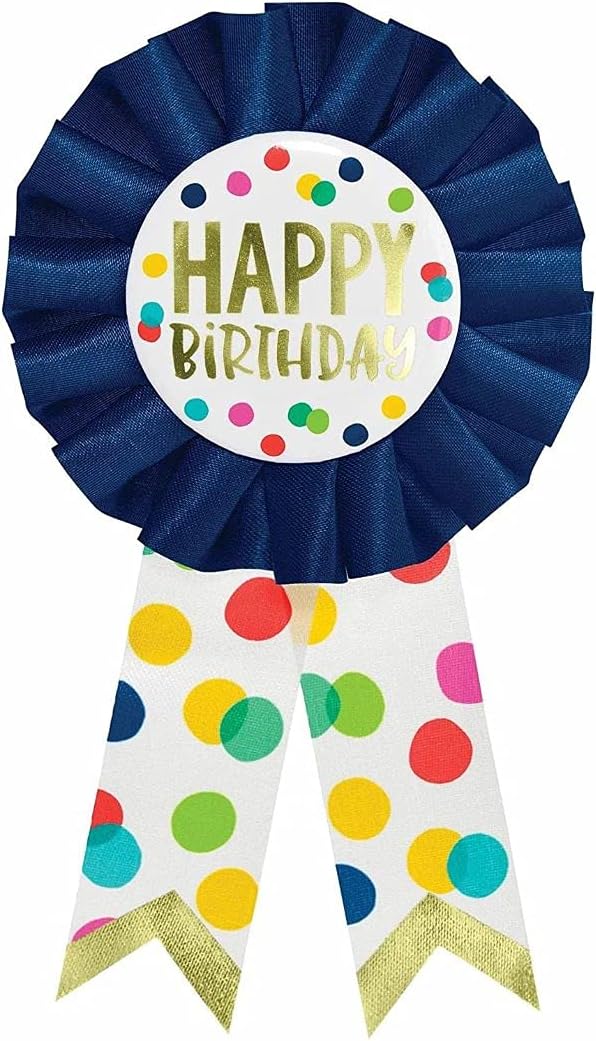 Happy Dots Award Ribbon - 3 x 5.5 | Vibrant Multicolor Fabric with Safety Pin - Perfect Eye-catching Birthday Party Accessory (1 Pc.)