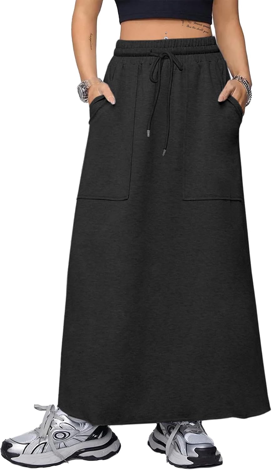 SOFIA'S CHOICE Women's Drawstring Maxi Skirt with Pockets High Waist A Line Long Skirts