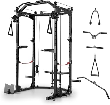 Power Cage, Multi-Functional Power Racks for Home Gym with Cable Crossover System, 1600LBS Weight Capacity Fitness Reality Squat Rack for Strength Workout with More Training Attachment,Black