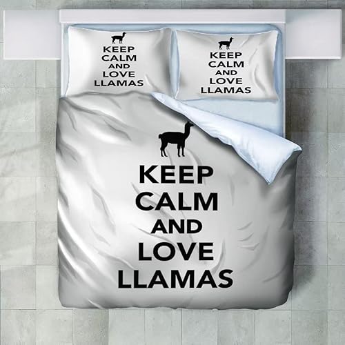 Roadchoice Keep Calm and Love Llamas Bedding Set King SizeSlogan Duvet Cover Set 3pcs for Kids Teens Women Home DecorCamel Quilt Cover with 2