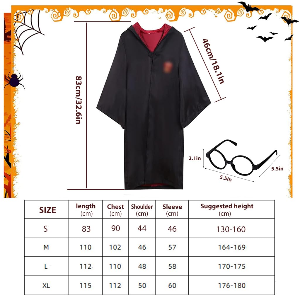 PATPAT® Magic Robe Wizard Costume Magic School Uniform Halloween with Stick, Scarf Tie & Glasses Ha*ry Potter Accessories for Kids 125-135cm High - Image 3 thumbnail