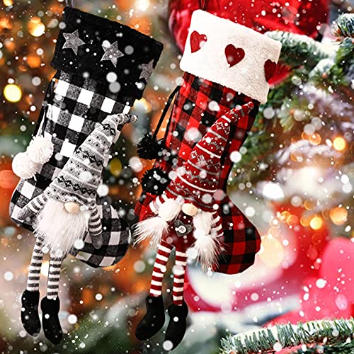 Christmas Stockings 2 Pack, 18'' Large Size Xmas Stockings with 3D Knitting Santa Snowman, Personalized Christmas Stockings for Stairs Fireplace, Hanging Xmas Home Decor Party Decorations