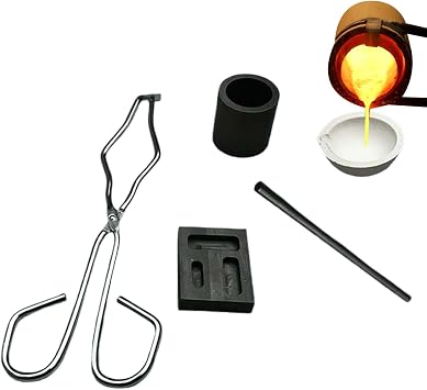 5 Pack Torch Melting & Casting Kit   Includes Whip Tongs, Graphite Clay Crucible,Graphite Ingot Mold, Graphites Stir Sticks for Metal Refining & Jewelry Making