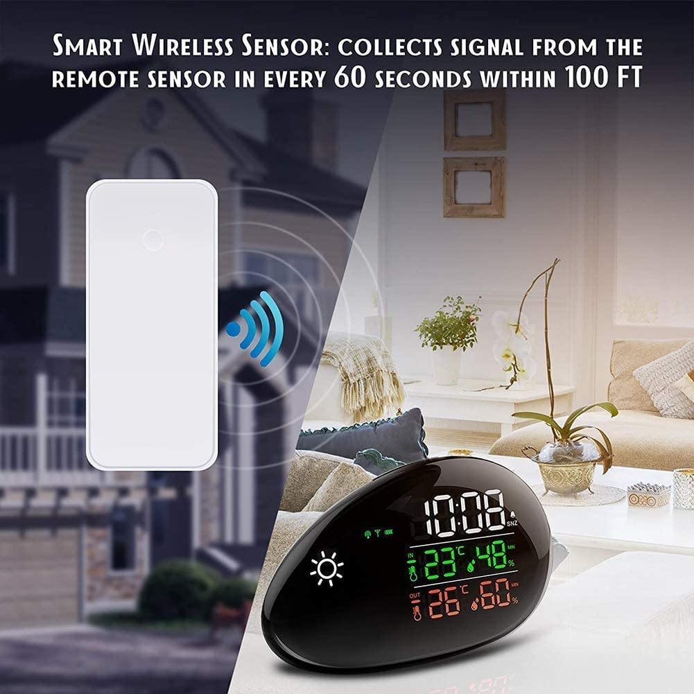 Weather Station Digital Hygrometer Thermometer Alarm Clock with LED Screen Indoor Outdoor Humidity and Temperature Monitor Universal Weather Forecast,Clocks