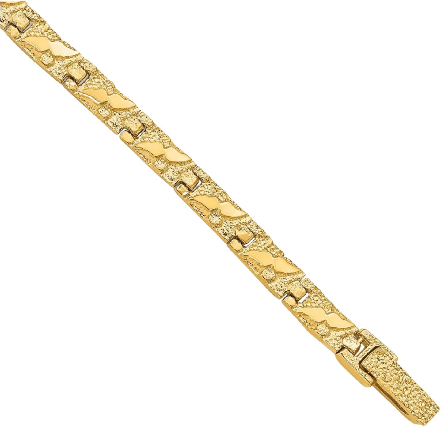 IceCarats 14K Solid Yellow Gold 5mm Thick Link Chain Nugget Bracelet Polished, Textured