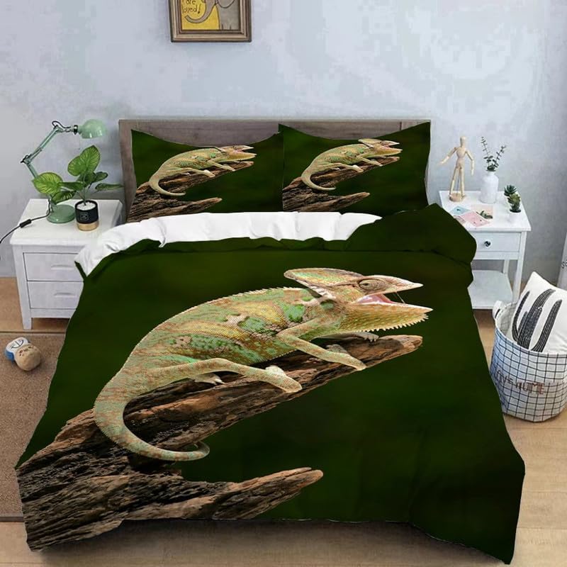 Housse de couette 140x200 lézard vert avec 2 taies d'oreiller