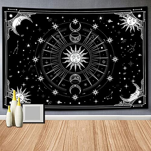 Bowavat Wall Tapestry, Sun And Moon Tapestry Psychedelic Black And White Tapestry Wall Hanging Tapestry Mystic Stars Space Tapestry For Bedroom Living Room Dorm Decor (H29.5×W39.4) #TOP1