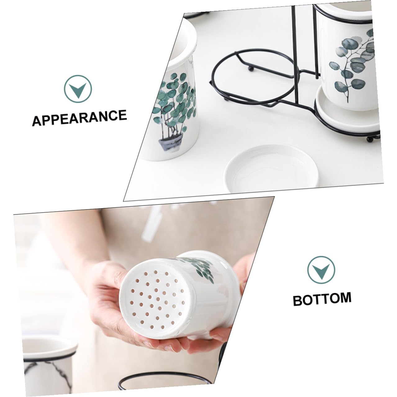 Support de Rangement pour Baguettes Égouttoir Facile à Nettoyer en Céramique et Fer Blanc Design Simple et Élégant Cuisine Maison