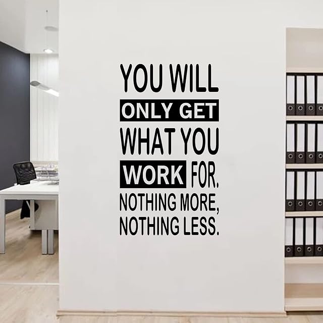 Wall Stickers, Wall Stickers Living Room, Non-Printing, Inspirational Quotes Motivational Teamwork Yoga Sport, for Office Gym and More, Home Vinyl Art Decor You Will Only Get What You Work for 11"X19"