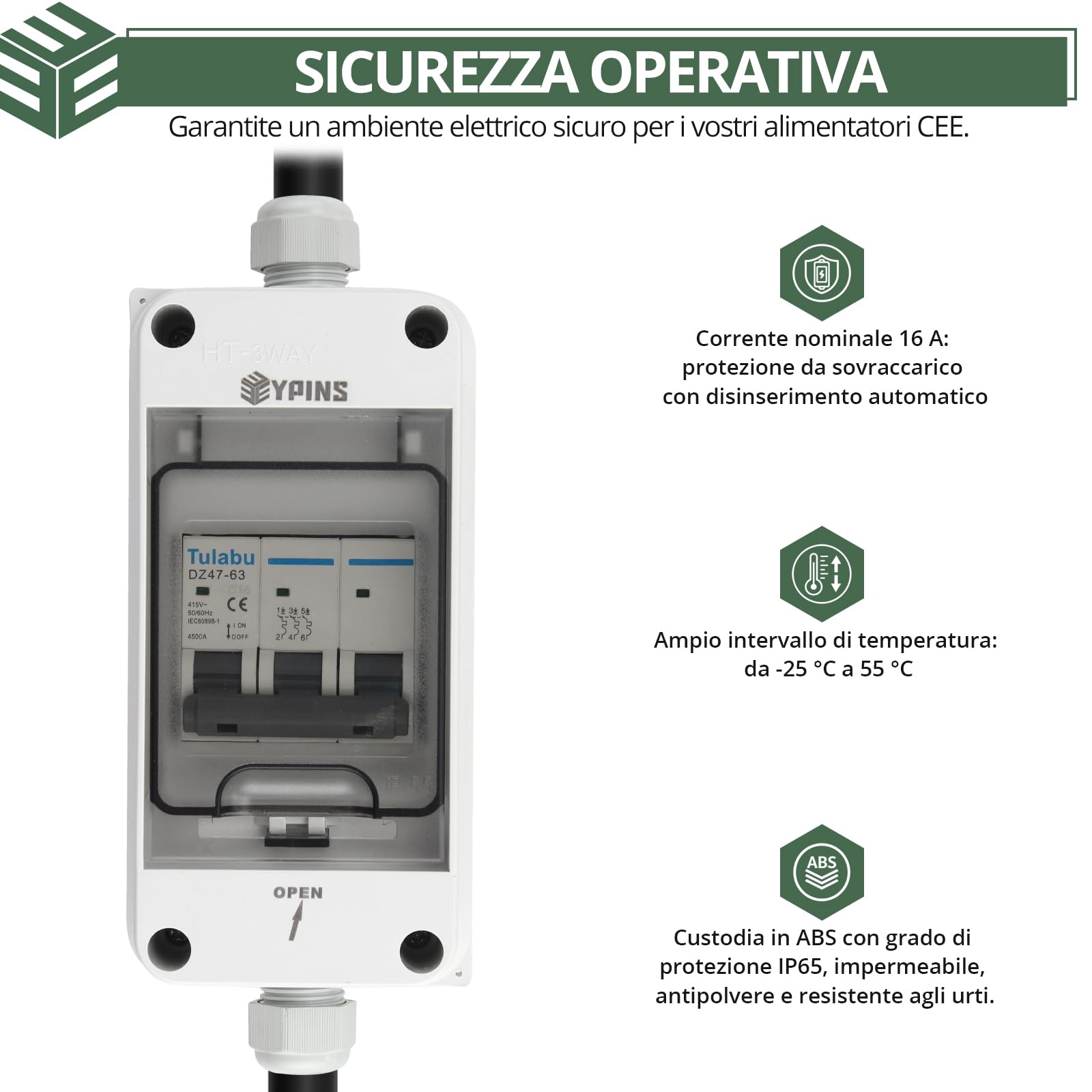 EYPINS Adattatore CEE da 32 A a 16 A con Interruttore,Trifase 400V,Spegnimento Automatico a 16A,Grado di Protezione IP44,Materiale ABS+PC,per Officine Cantieri Campeggio e Giardino