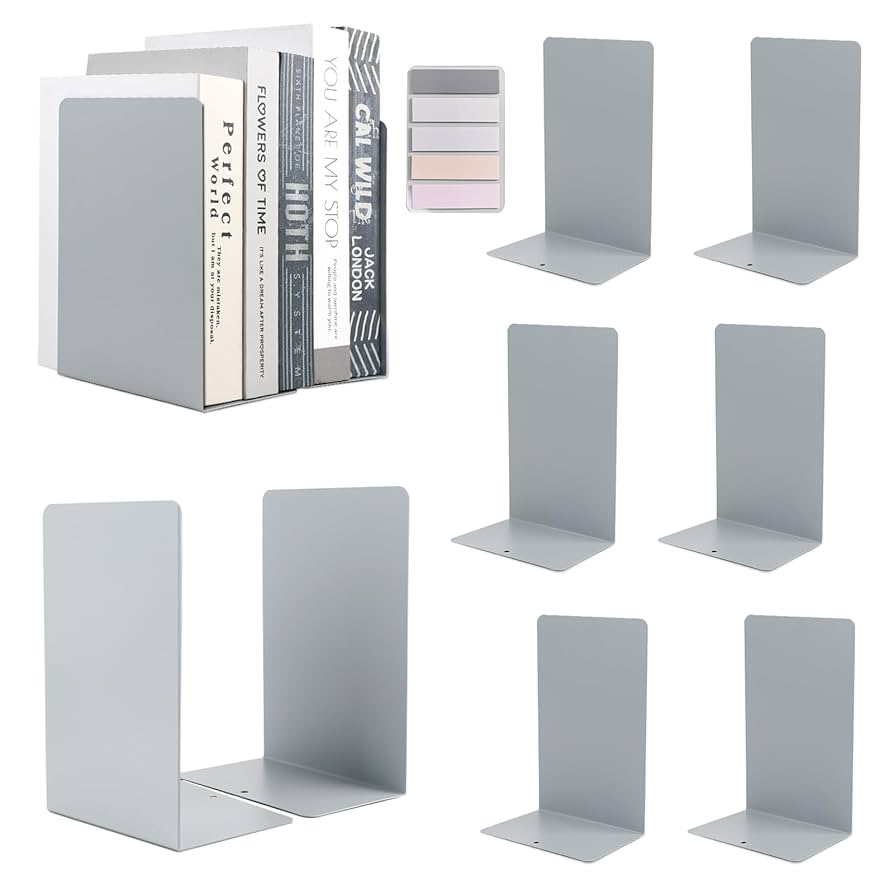 QWORK Buchstützen 4 Paar - Metall Bücherstützen Schwarz Für Regale