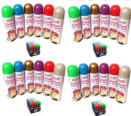 12 Colour hair Spray- BLUE,PURPLE,GREEN,SILVER,GOLD AND RED (2 of each colour)