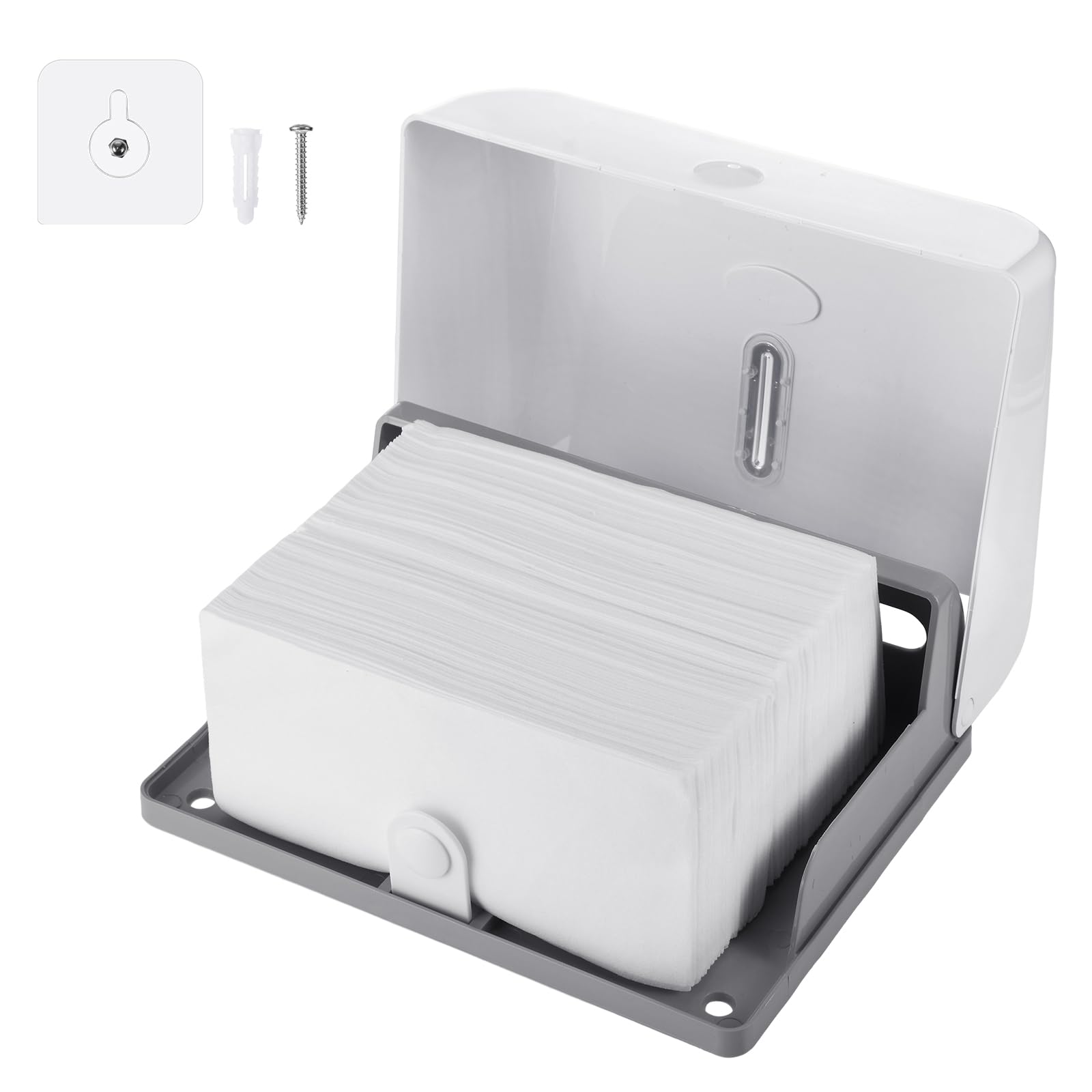 Tioncy Paquete de 6 dispensadores de toallas de papel para montaje en pared comercial con adhesivo de bloqueo, sin taladrar ni tornillos, de plástico blanco, triple pliegue, soporte para toallas de