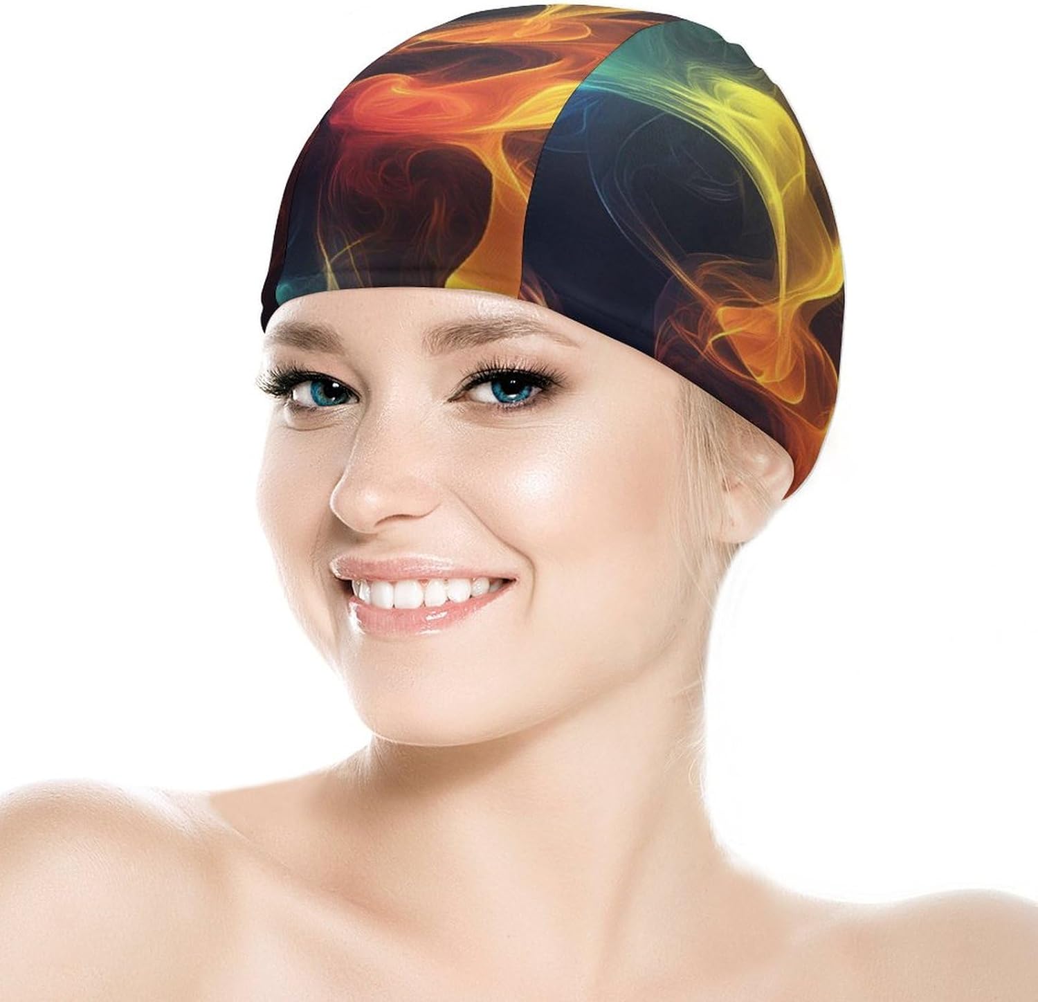 Fantasy Rainbow Smokes Womens Swim Cap for Men Adult Swimming Hat Curly Short Medium Long Hair