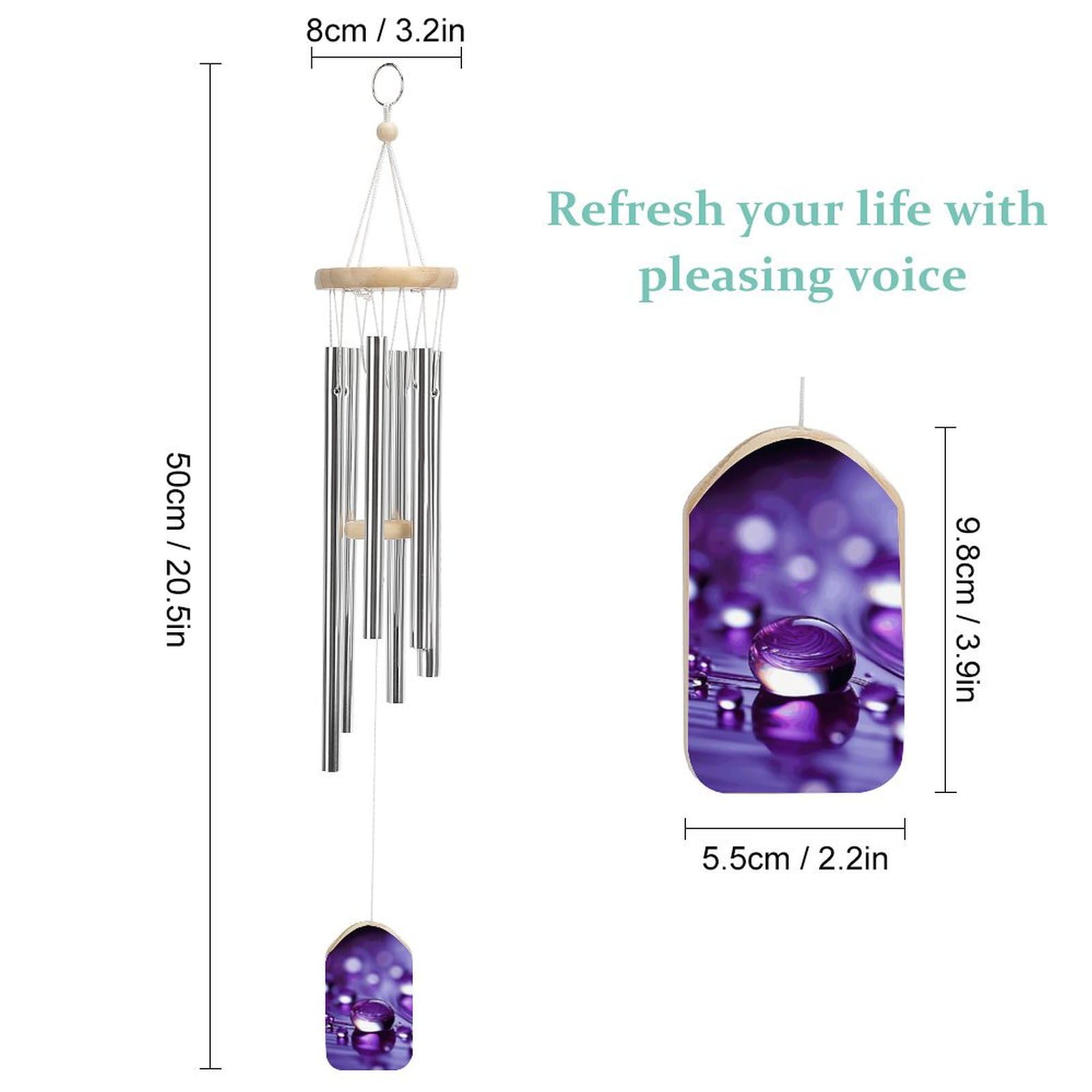 Outdoor Wind Chimes, Purple Drops Printed Wind Chimes,Simple Wind Chimes,Curtain Wind Chimes for Home Decoration