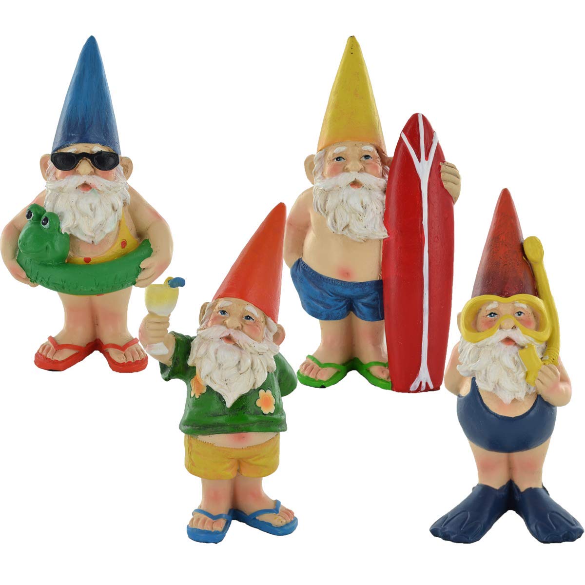 Gnomes - Set Of Four Summer Gnomes Fantasy Figure Garden Ornament Home Decor Elf Joke Present Novelty Gift Comical H