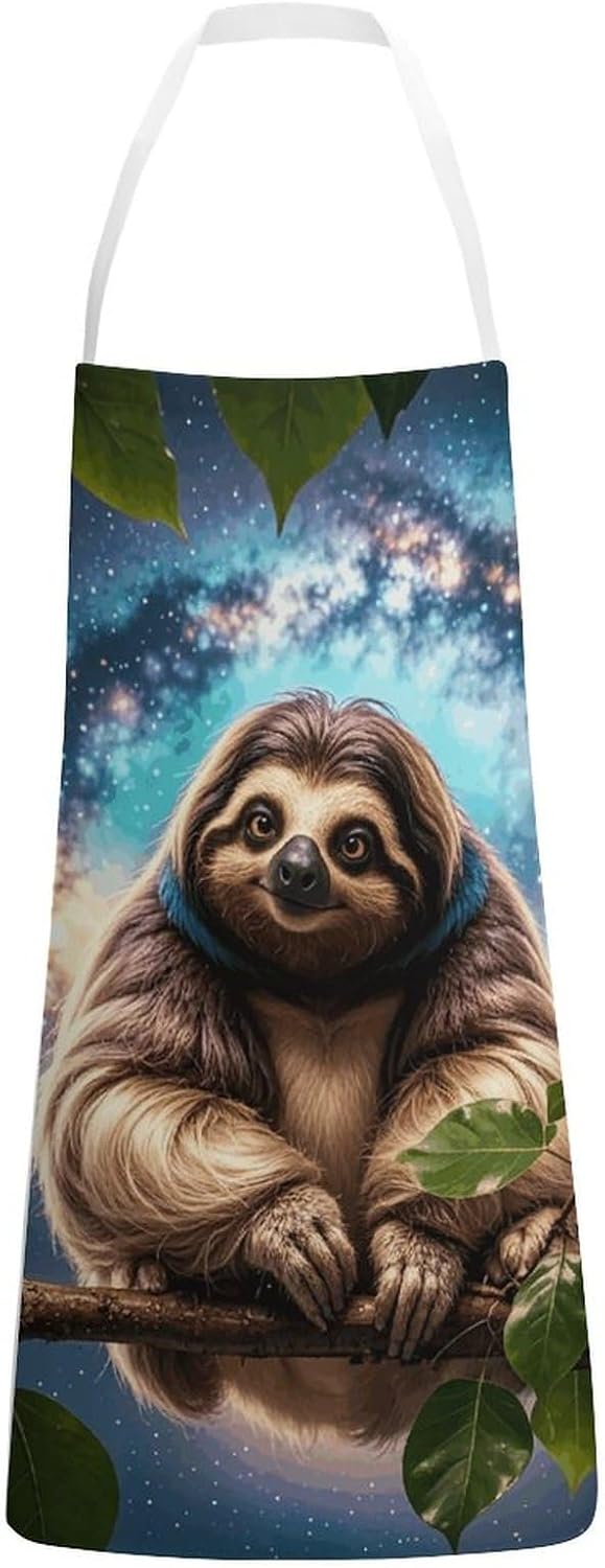 Apron Adjustable Bib Apron for Women Men Funny Animal Galaxy Sloth Chef Aprons for Cooking