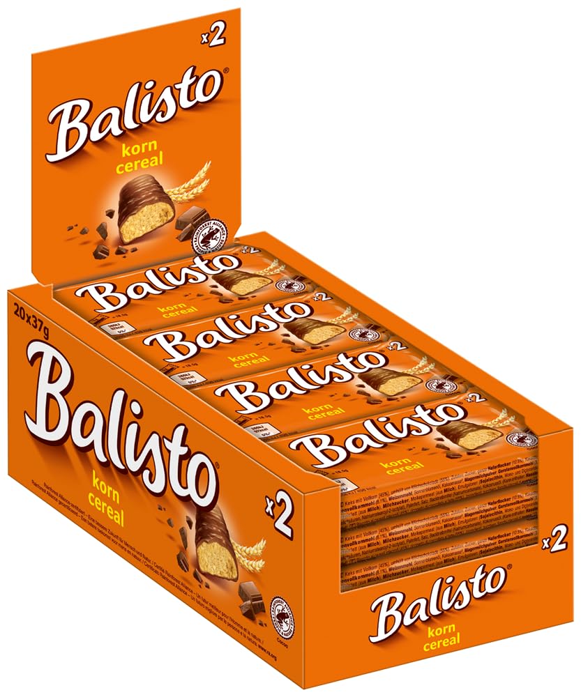 Balisto Riegel Korn 4x 20x37g Keks mit Vollkorn, umhüllt von Milchschokolade - Schokoriegel Snack Schokolade