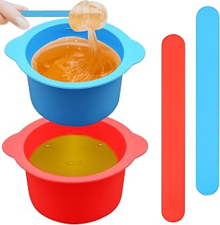 2 Silicone Wax Melt Liners & Non-Stick Reusable Hair Removal Wax Melt Bowls with 2 Sticks for Wax Warmer (Blue, Red)