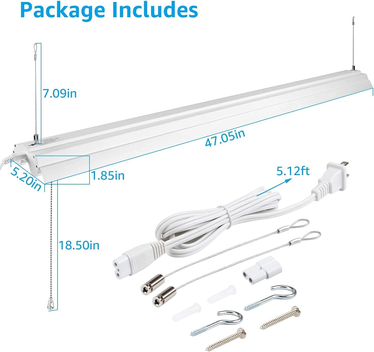 LEONLITE 4FT Linkable LED Shop Light, 40W 4000K Cool White Super Bright Integrated Fixture Utility Lights, Surface + Suspension Mount lighting, Plug and Pull Chain, ETL & Energy Star Listed, Pack of 4