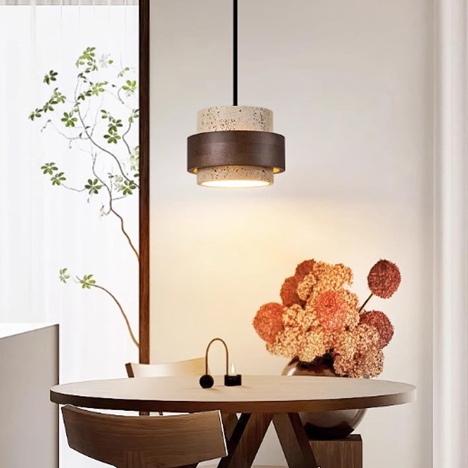 Cylindryczna Lampa Wisząca Z Połowy Wieku Nowoczesne, Spersonalizowane Lampy Wiszące Żółty, Naturalny Żyrandol Z Trawertynu Mała Lampa Sufitowa Z Gwintem E27 Do Jadalni Lub Gabinetu