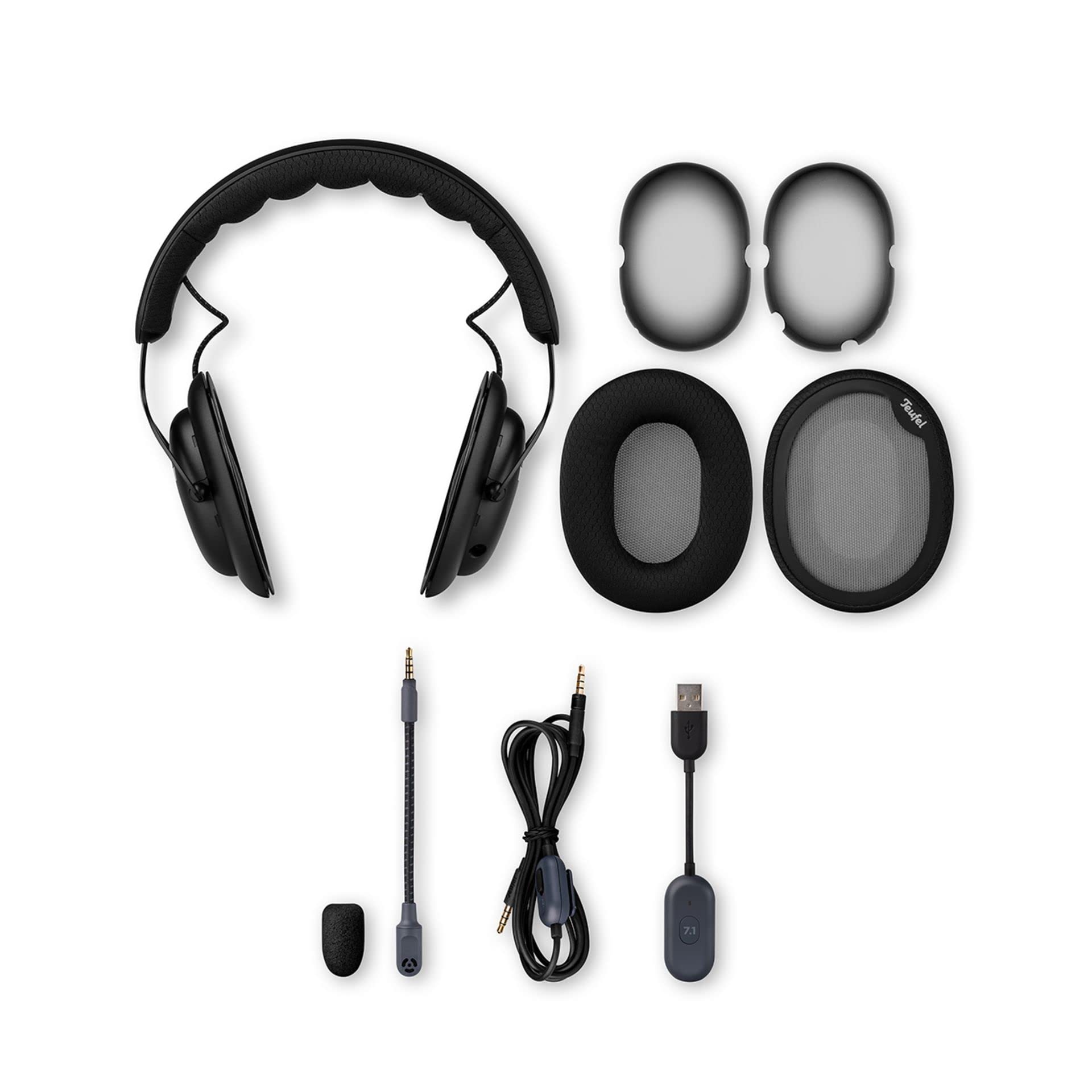 Teufel ZOLA Cuffie Gioco con Microfono e scheda audio USB 7.1, Suono surround DTS, asta del microfono regolabile con microfono a condensatore HD, PC, vestibilità comoda - grigio arancione