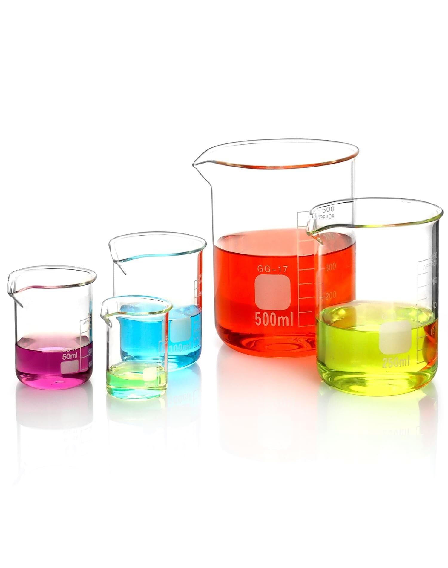 Zlewka laboratoryjna, 5-częściowy zestaw zlewek ze szkła borokrzemianowego z podziałką 5–100 ml do laboratorium i kuchni(25ml - 500ml)