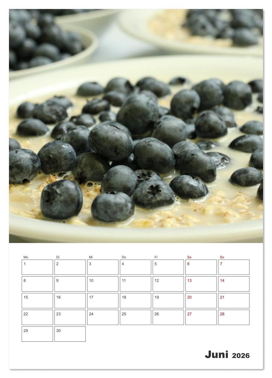 Süße Haferflocken mit Obst (Wandkalender 2026 DIN A2 hoch), CALVENDO Monatskalender: Haferflocken-Vielfalt: Overnight Oats, Porridge und frische Früchte (CALVENDO Lifestyle)