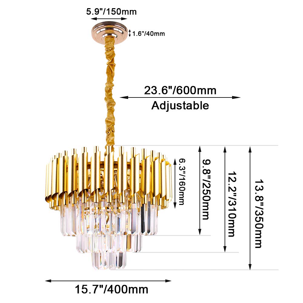 FRIXCHUR Crystal Chandeliers Modern 3-Tier Flush Mount Crystal Ceiling Light Raindrop 15.7'' Crystal Chandelier LED Crystal Pendant Light for Dining Room Living Room E14*5 Bubl(Excluding Bulbs)…
