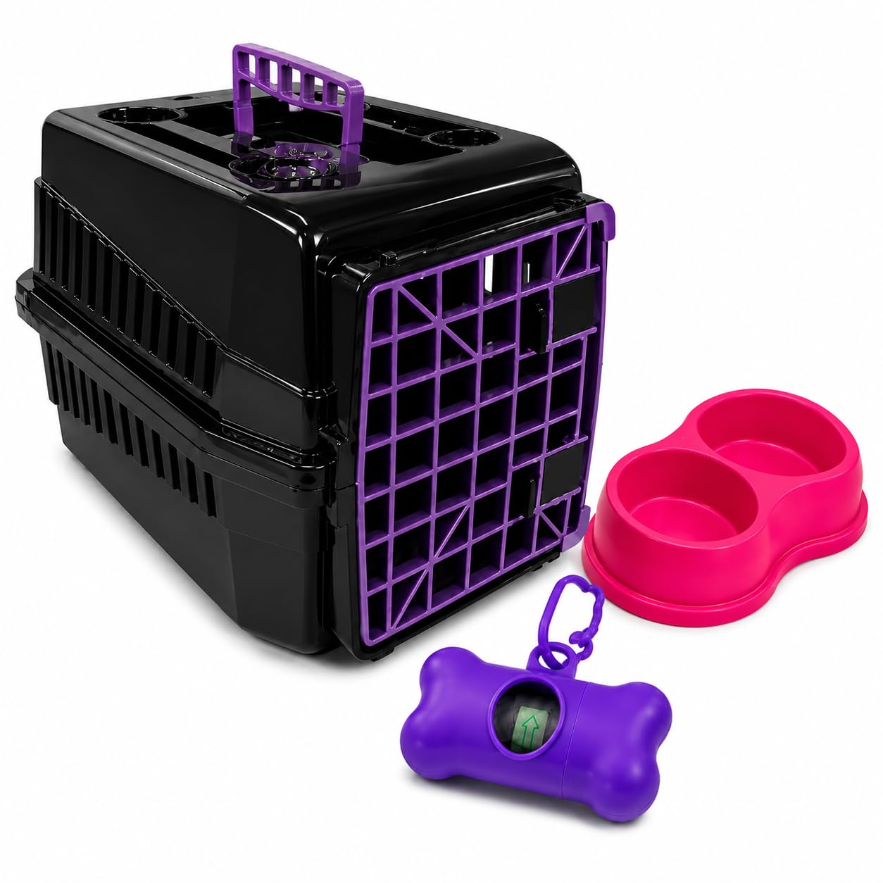 Caixa de Transporte Pet Nº1 para Cães e Gatos com Comedouro e Porta Saco Cata Caca | Kit