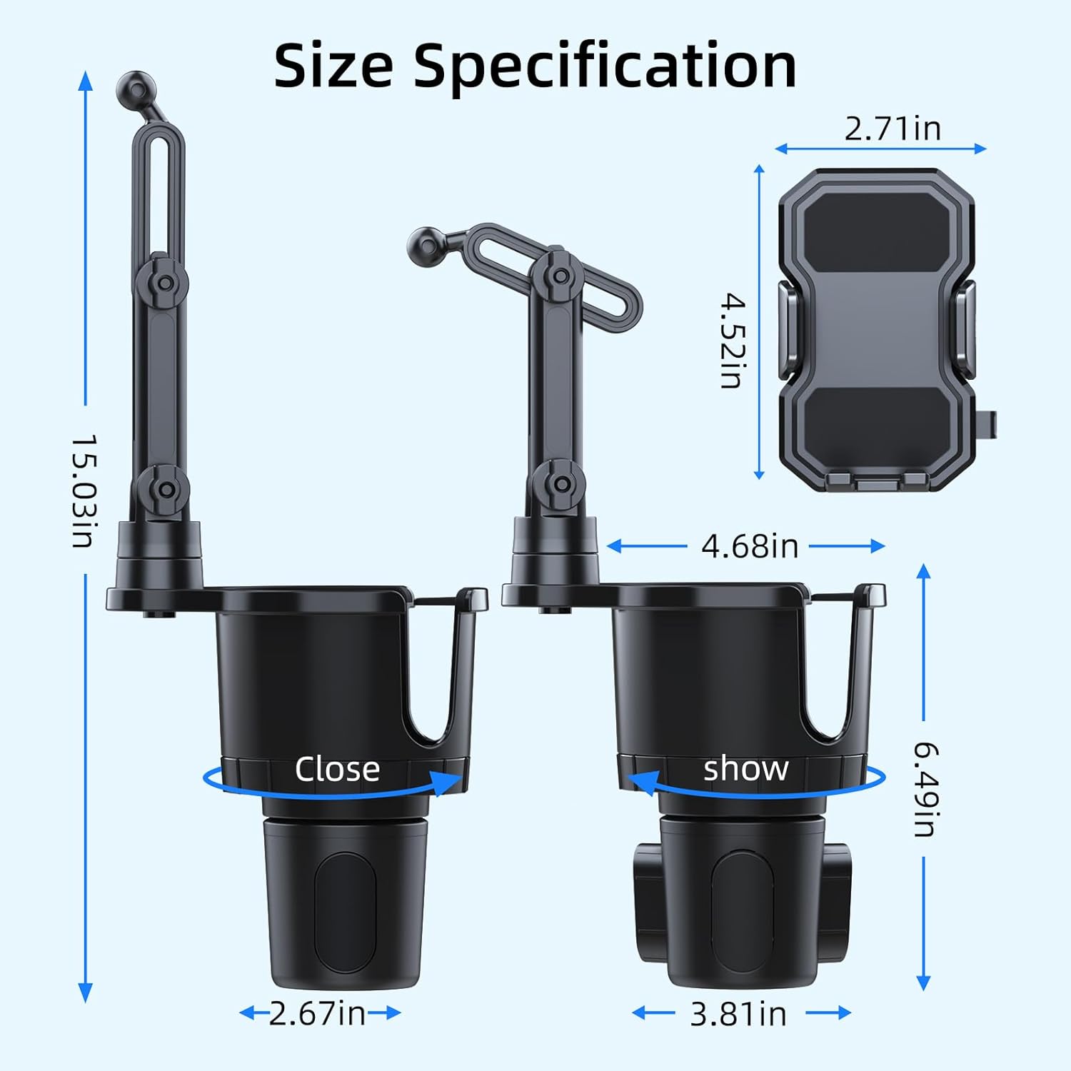 Cup Phone Holder for Car, Universal [No Shaking] Cup Holder Phone Mount with Expandable Base for Car Truck, Adjustable Neck,Compatible with iPhone Samsung Most Smartphones and Drink Bottles