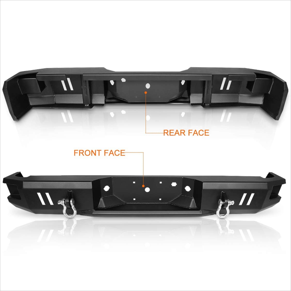 Black Rear Step Bumper w/D-Rings Shackles Compatible with 09-14 Ford F150