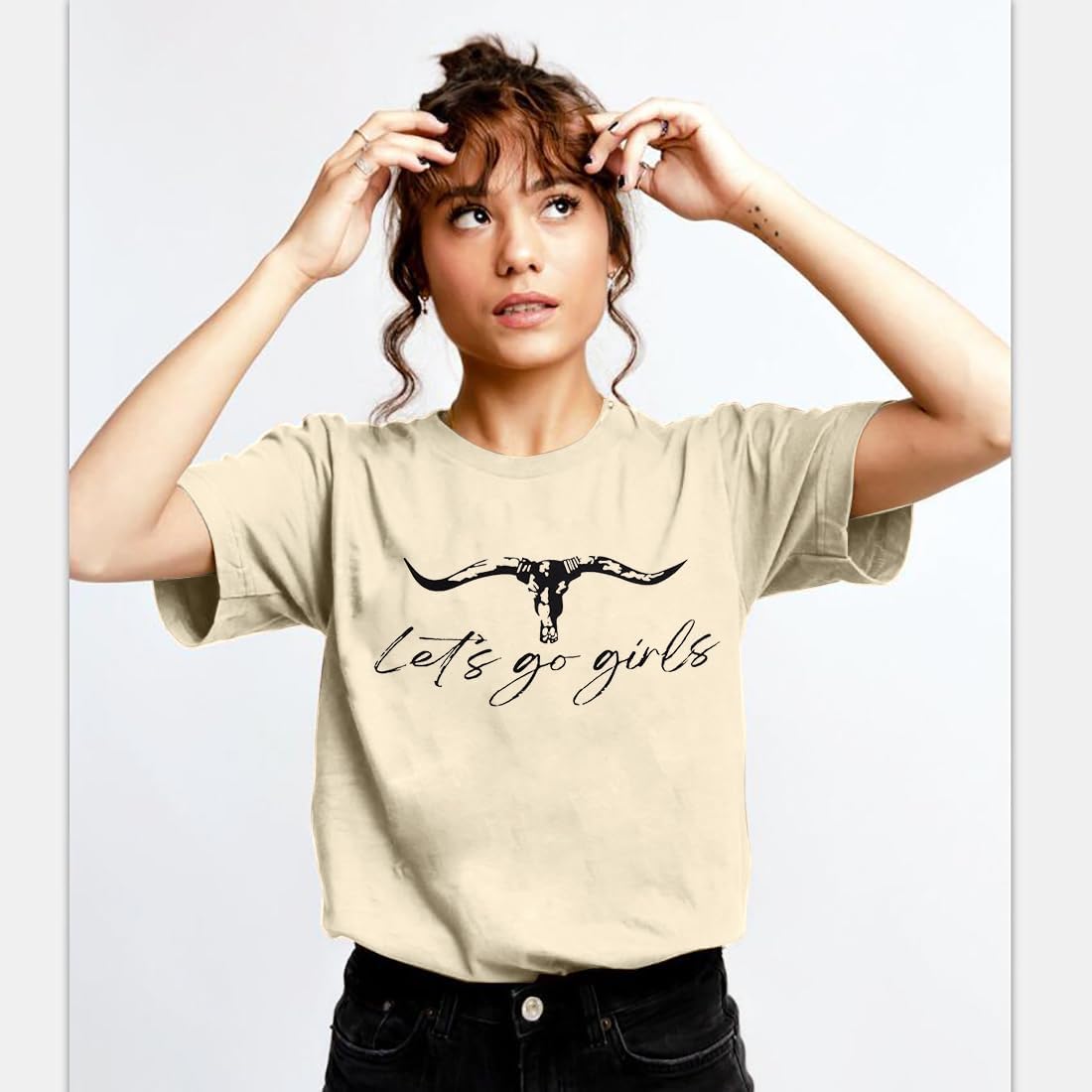 Let's Go Girl Shirt Women Western Bleached T-Shirt Retro Country Music Tee Shirt Cowgirls Shirts Short Sleeve Tops - Image 3