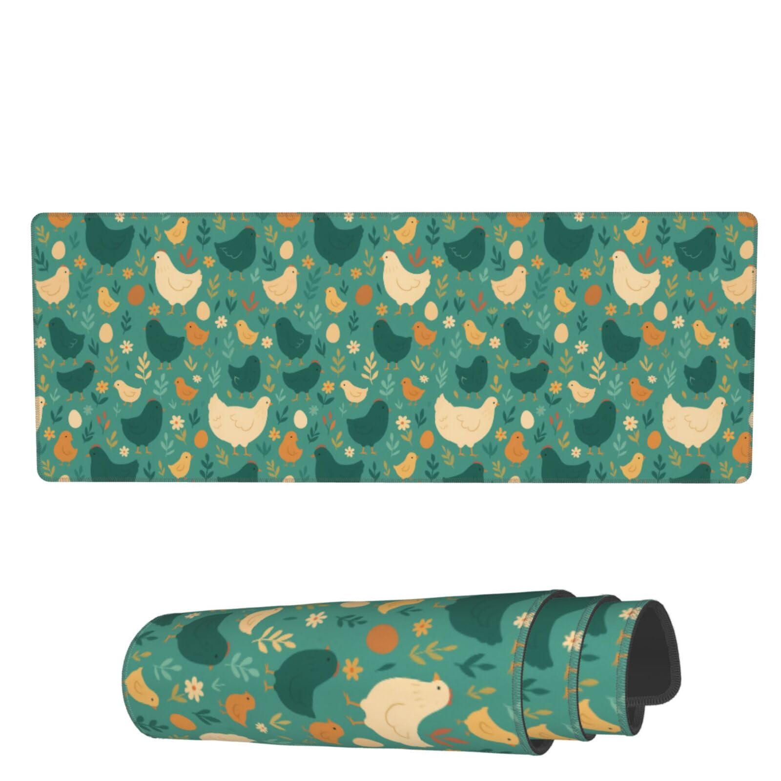 Famame Laptop Mouse Pad Vintage Spring Cute Chickens Eggs Desk Mat with Stitched Edges 31.5X 11.8 inch Non-Slip Large Keyboard Rubber Writing Table