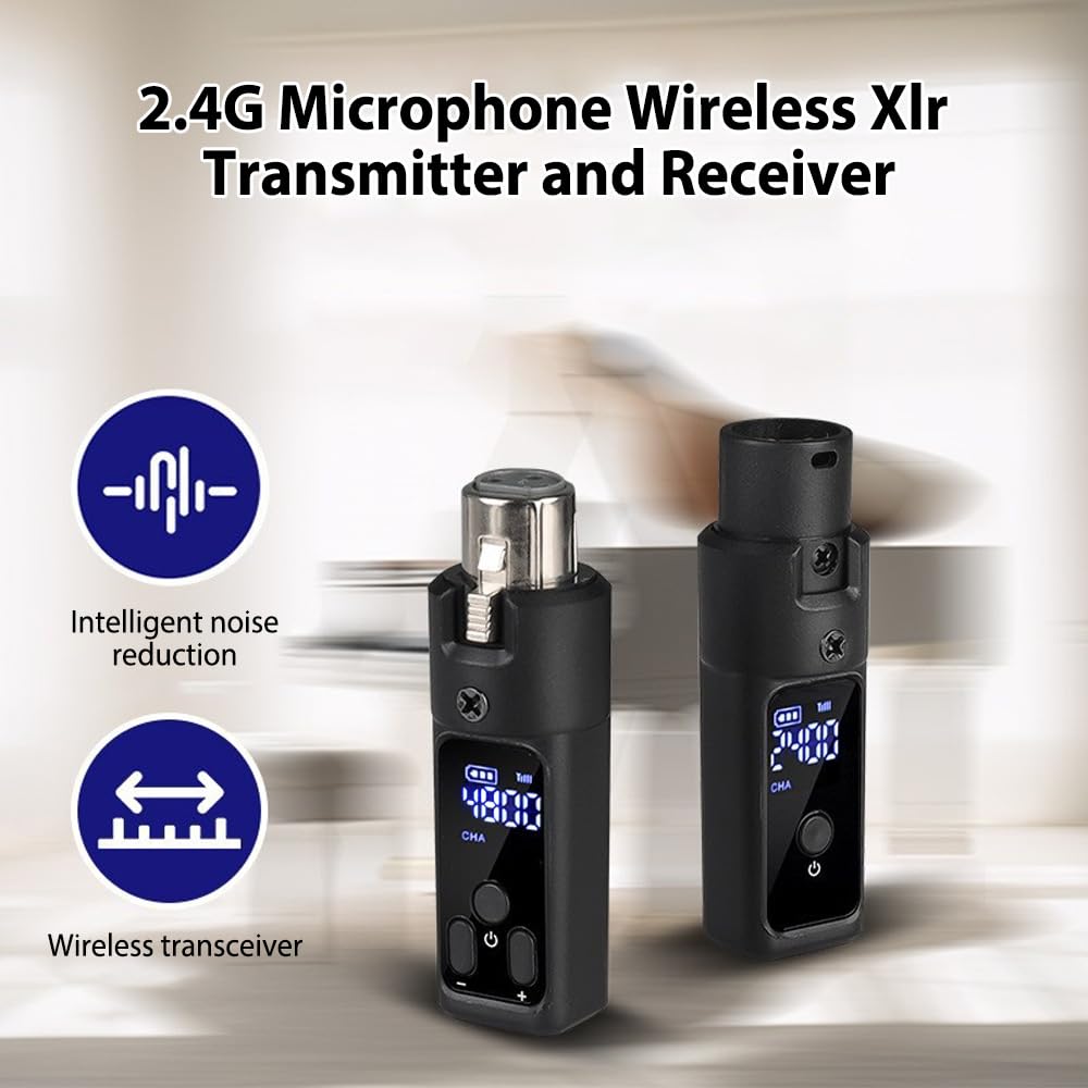 summina 2.4G Microphone Wireless Xlr Transmitter and Receiver Rechargeable Mic System for 48V Condenser Microphones Audio Mixer Electric Guitar Bass Speaker Wireless Mic Transmitters Receivers - Image 3
