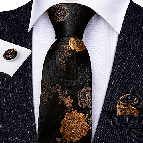 Image of Barry.Wang Flower Ties for Men Handkerchief Cufflinks Set Wedding Necktie Set Party