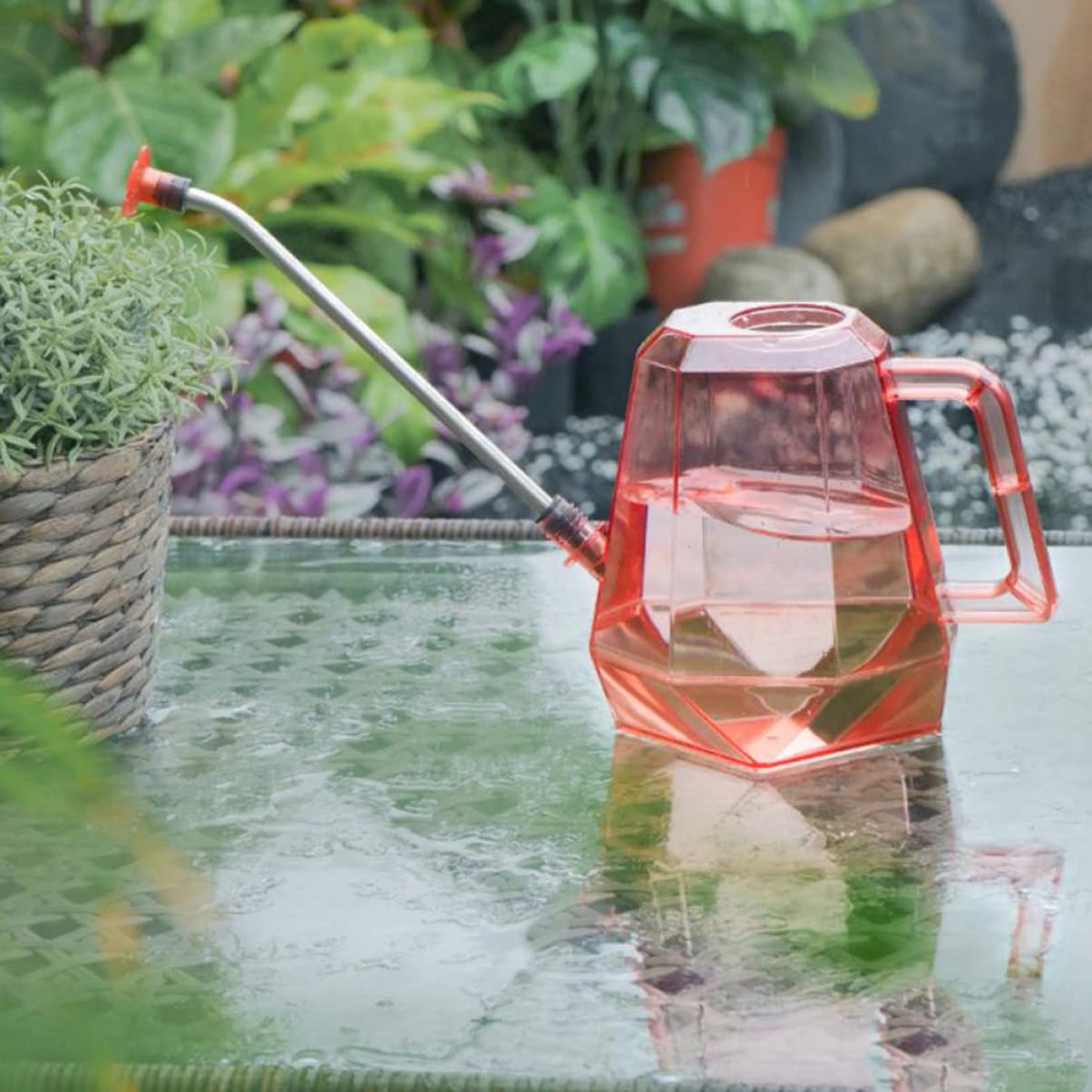 Konewka, Konewka do roślin, doniczka do podlewania kwiatów, metalowa konewka, wiadro do podlewania ogrodu ze stali nierdzewnej(Pink)