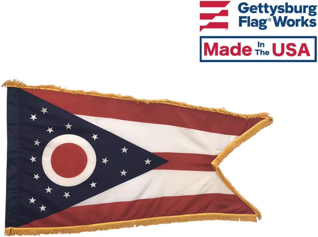 3x5' Ohio State Indoor Flag Set with 3x5' United States Indoor Flag Set with Flag Spreaders - Complete Sets for Display!