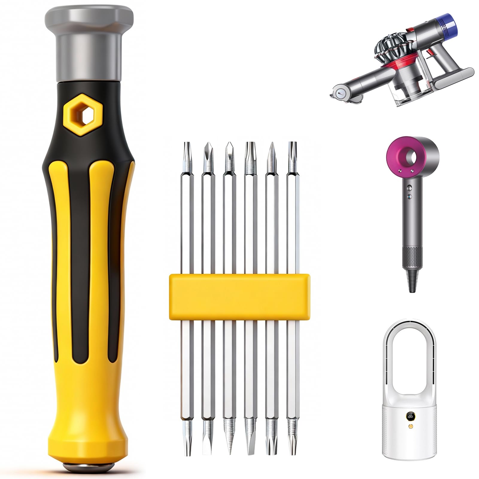 6 in 1 Screwdriver Set for Dyson Hair Dryer V6 V7 V8 V10 V11 V15 DC24 DC40 DC41 DC50 Vacuum Cleaner Repair Set with Slotted Phillips Star Torx Maintenance Disassembly Tool Accessories Heavy Duty