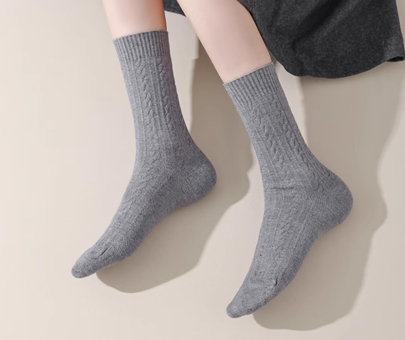 Women's Wool Blend Mid-Calf Socks 2 /4Pairs - Winter Boot Socks Set, Vintage Striped Cable Knit, Cozy Warm & Soft