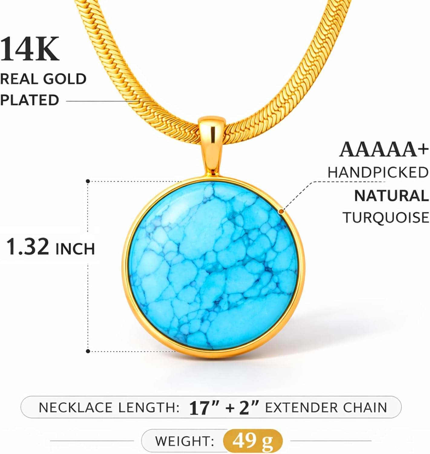 Sheplus Genuine Natural Turquoise Round Gold Chain Chunky Necklace Real Authentic Western Jewelry for Wife, Girlfriend, Mom,Anniversary Birthday Gift