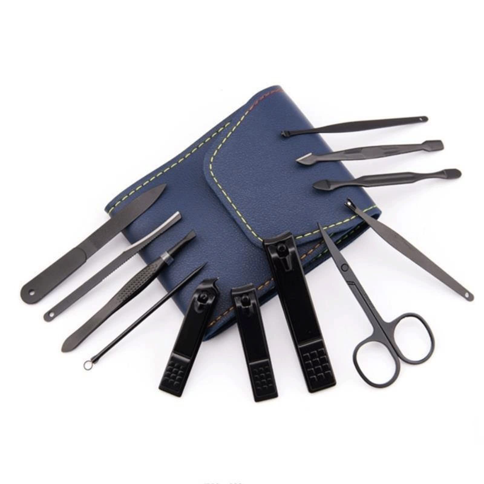 Cortaúñas, Juego de manicura, cortaúñas, Herramientas para el hogar, 12 Piezas, Cuchara para Orejas de Acero Inoxidable Negra, cortadores de uñas, Tijeras, Kit para Herramientas de manicura