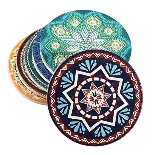 AMGOMH 6 Piezas Posavasos de Bebida de Piedra Cerámica Absorbente Manteles Cuadrados con Parte Posterior de Corcho