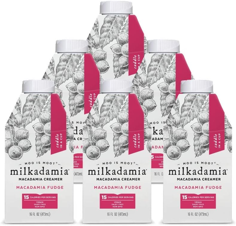 Milkadamia Fudge Creamer - Dairy Free & Vegan Coffee Creamer From Raw Macadamias & Coconut Cream - 16 Oz (Pack Of 6), 16 Fl Oz (Pack of 6)