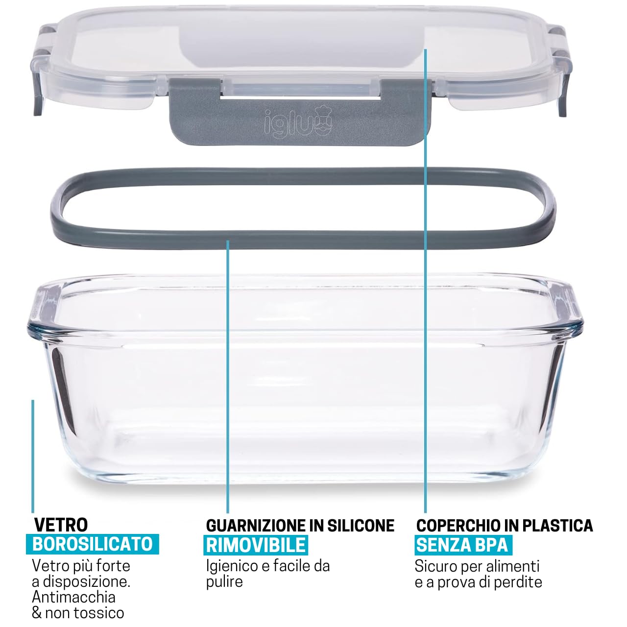 Igluu Meal Prep Contenitori Vetro per Alimenti Grandi (Set da 3) – 1520ml