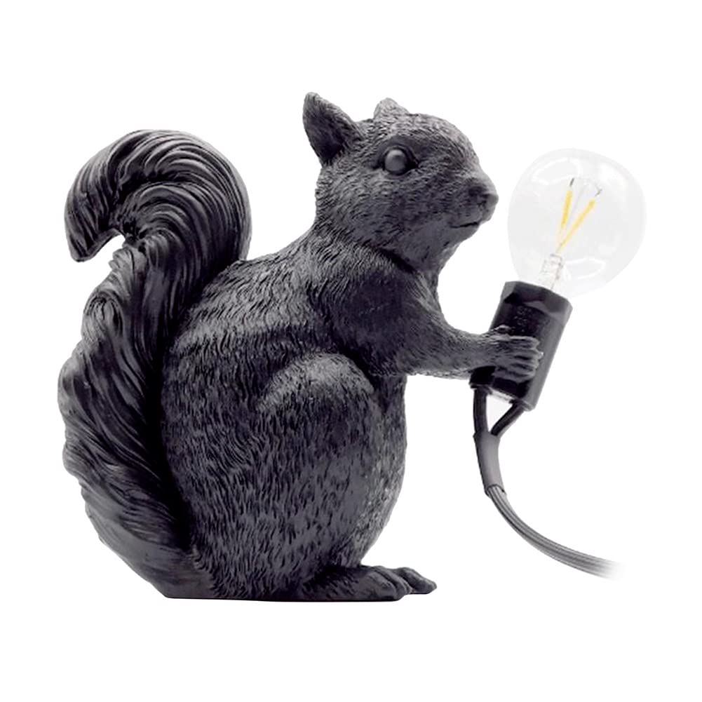 Ausuky Black Modern Resin Squirrel Table Lamp Light Bedside Led Home Decor Desk Light Fixtures (Black)
