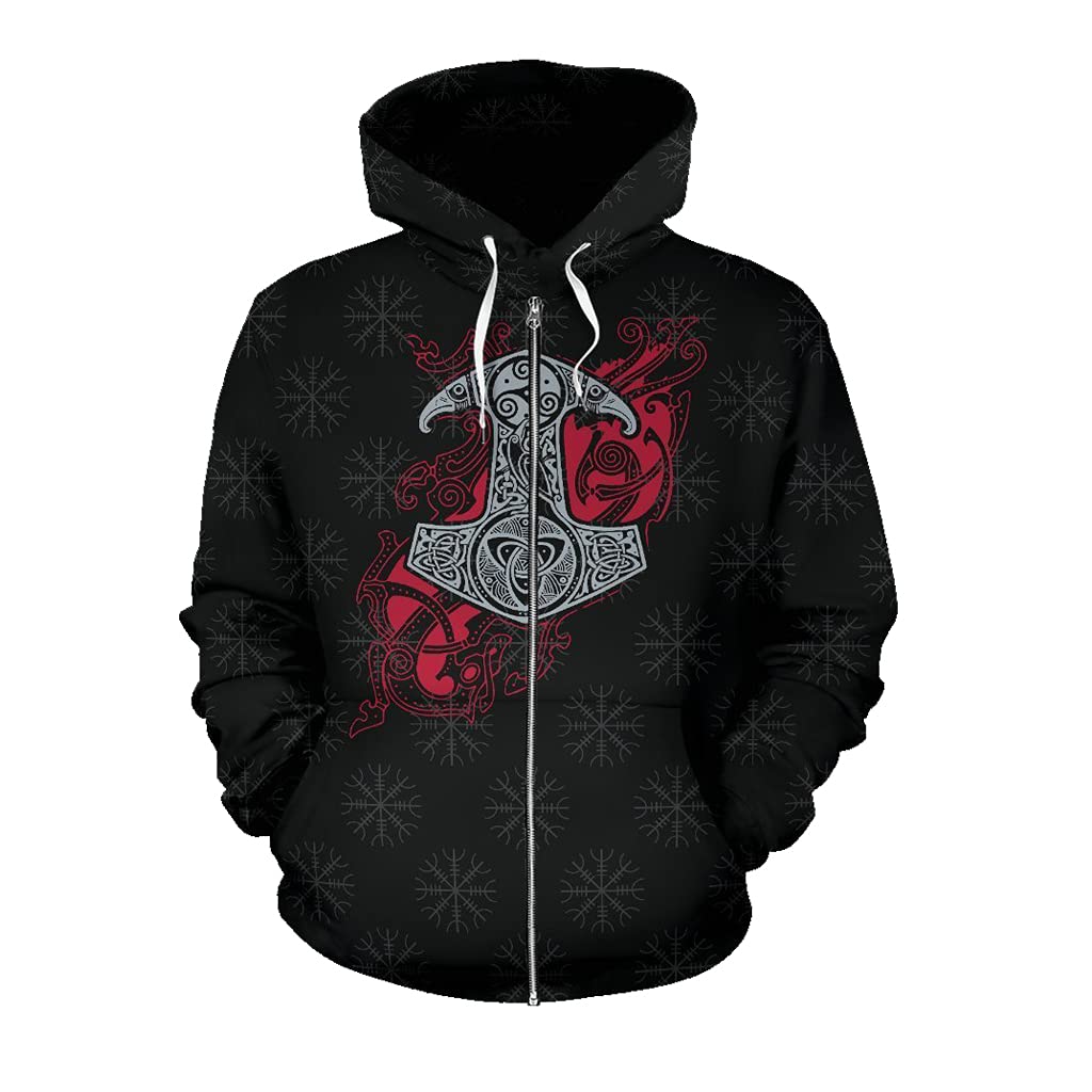 Norse Myth Men's Zip Hoodie 3D Printing Casual Loose Vikings Tattoo Long Sleeve Autumn Unisex Casual Coat Jacket