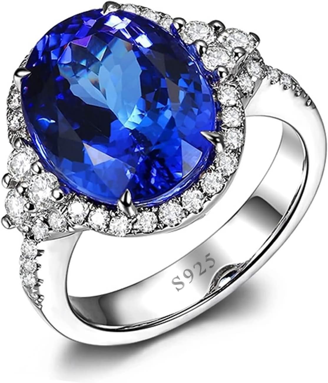 Eternity Rings Women, Oval Ladies Cubic Zirconia Rings Stealing Silver Blue Rings for Women Xmas Size 5